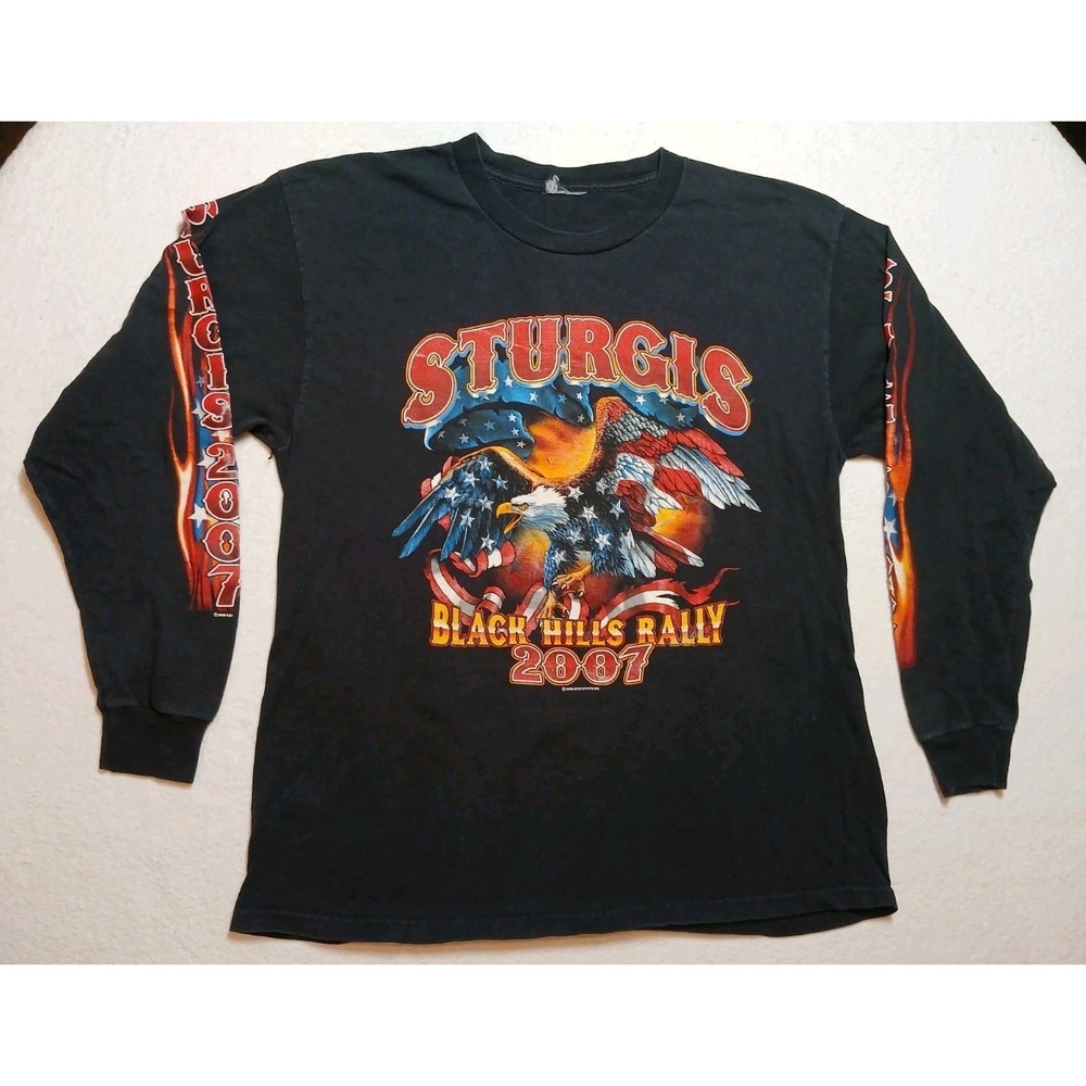 Sturgis Black Hills Rally Motorcycle 2007‎ Black L Biker Eagle Good Sports Shirt